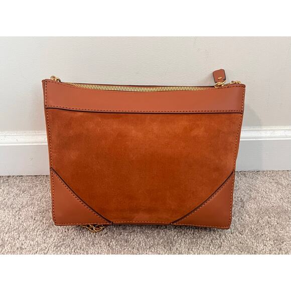 India Hicks Bridle Suede Leather Shoulder Crossbody Bag Gold Chain Brown NWOT - Picture 6 of 14